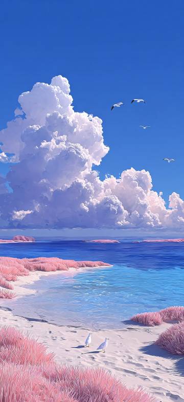 Fantasy scenery of dreamy pink beach wallpaper