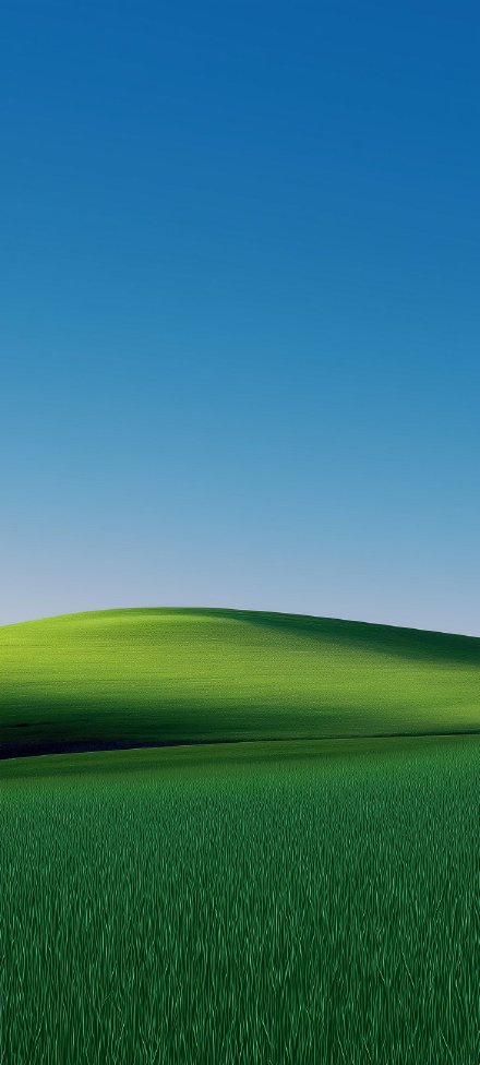 Simple landscape phone wallpaper, blue sky, hills, green