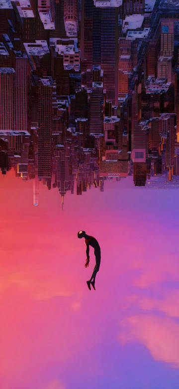 Spider-Man in a pink-purple sky Phone wallpaper