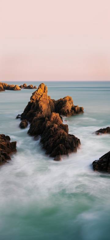 Seaside phone wallpaper, stones, smoke, sea