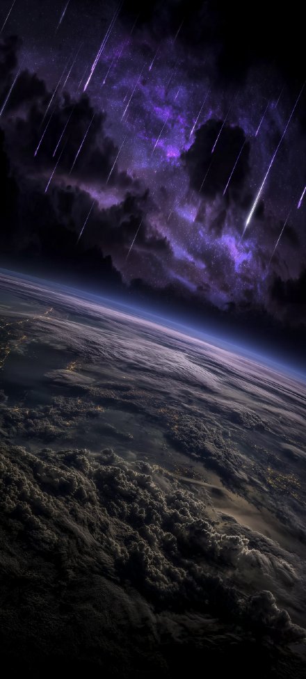 Purple starry sky mobile wallpaper, earth, meteors, dark clouds