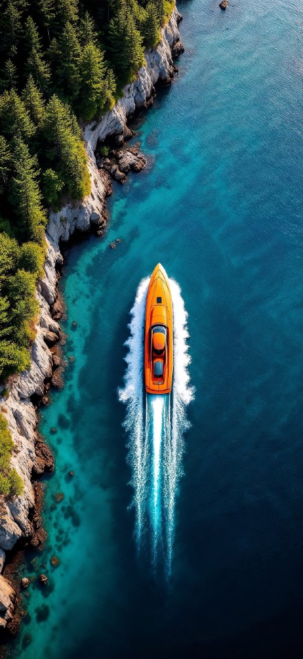 Seaside overlooking phone wallpaper, seaside, speedboat, blue sea