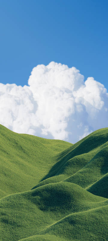 Landscape phone wallpaper, blue sky and white clouds, green mountains, simple