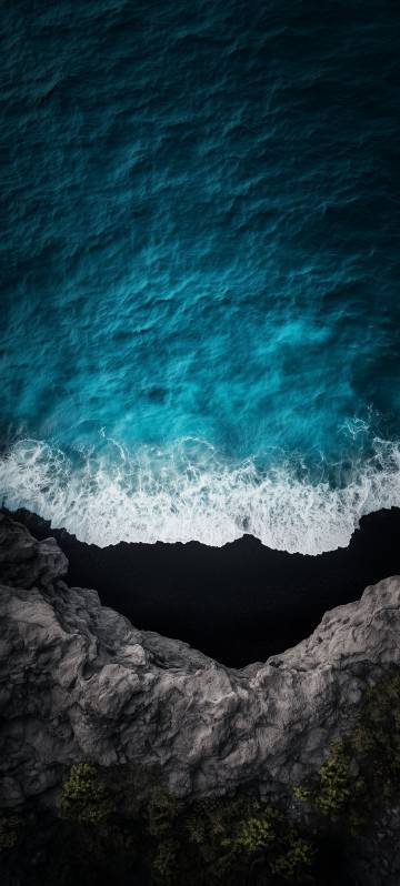 Seaside scenery phone wallpaper, waves, rocks, dark