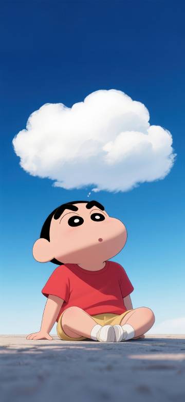 Cute Shin-chan Sitting Under a Cloud 4K Phone Wallpaper