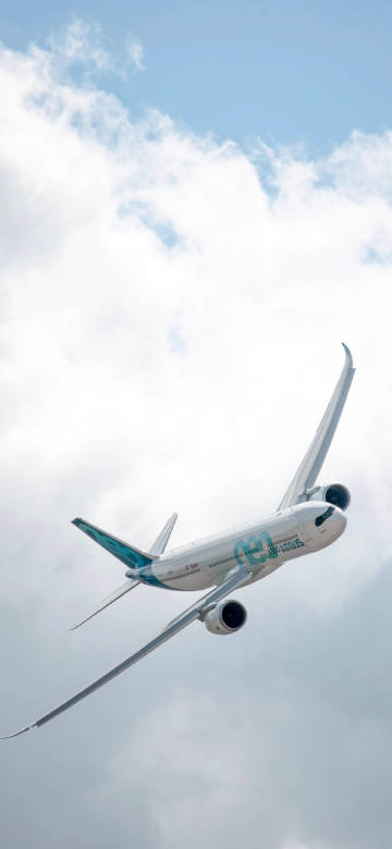 Airbus Plane Flying with Blue Sky and Clouds Wallpaper