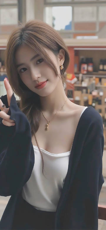 Charming Asian Model With Brown Hair and Necklace
