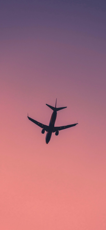 Plane Flying Under a Purple Sunset Sky Wallpaper Plane Flying Under a Purple Sunset Sky Wallpaper