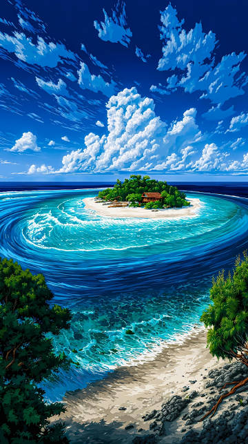 Turquoise Water & White-Sand Beach Illustration 4K Wallpaper