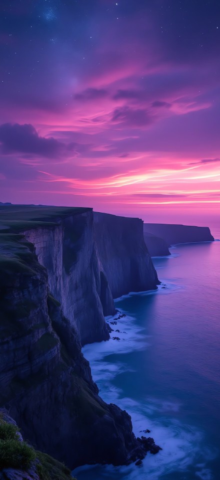 Purple Twilight Sea Cliffs Phone Wallpaper