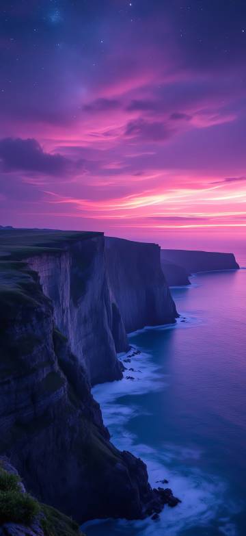 Purple Twilight Sea Cliffs Phone Wallpaper