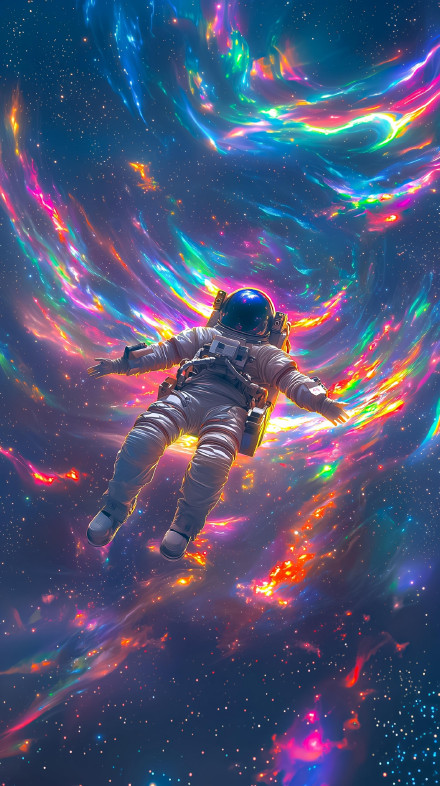 Astronaut in Neon Galaxy 4K Phone Wallpaper