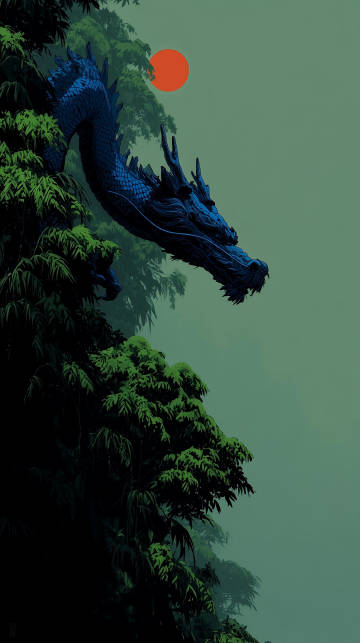 Blue Eastern Dragon in Misty Forest 4K Phone Wallpaper