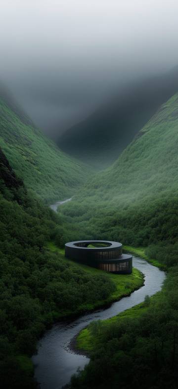 Misty Valley & Circular House Phone Wallpaper