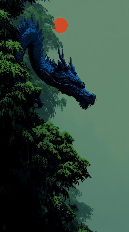 Blue Eastern Dragon in Misty Forest 4K Phone Wallpaper