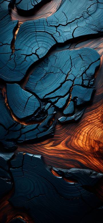 Phone 4K Wallpaper: Charred Wood, Cracked Texture, Fractures, Abstract