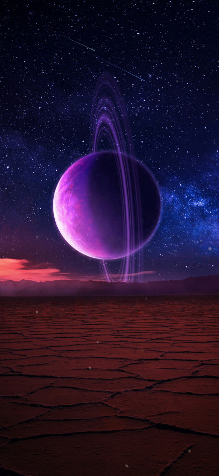 Purple Planet Over Alien Desert 4K Wallpaper