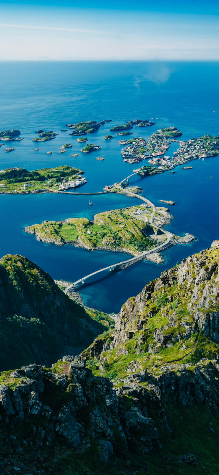 Phone wallpaper: Blue Sea, Archipelago, Bridge, Aerial View