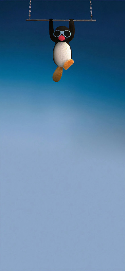 Cute Penguin Hanging From a Bar Wallpaper 4K