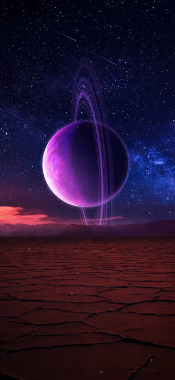 Purple Planet Over Alien Desert 4K Wallpaper