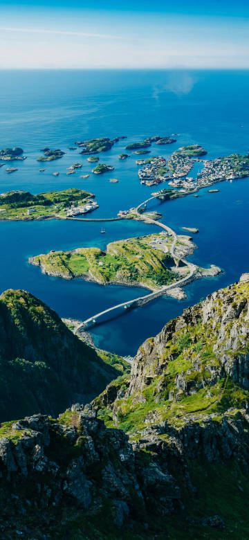 Phone wallpaper: Blue Sea, Archipelago, Bridge, Aerial View