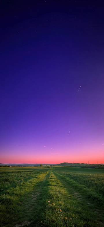 Phone Wallpaper: Purple Sunset, Starry Sky, Field Path, Countryside 4K