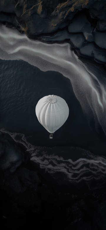 Dark 4K Wallpaper: White Hot Air Balloon, Contrast, Abstract