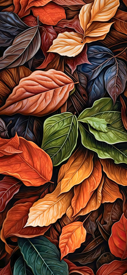 Aesthetic Illustration Wallpaper: Vibrant Colorful Leaves