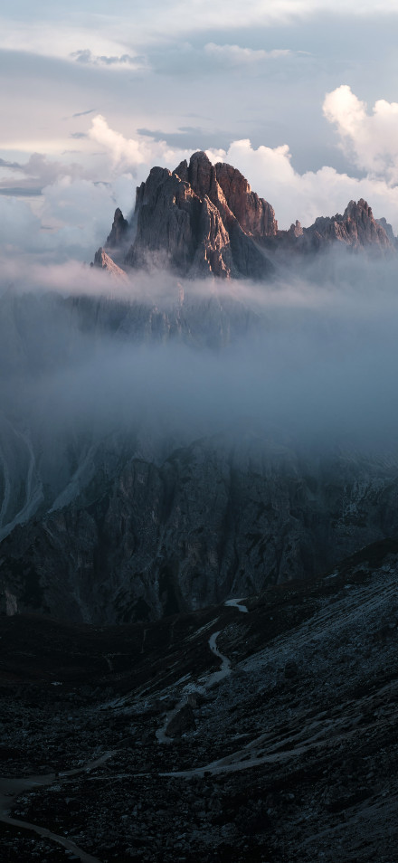 Depth of Field Landscape Wallpaper: Dolomites, Moody Cloud Inversion