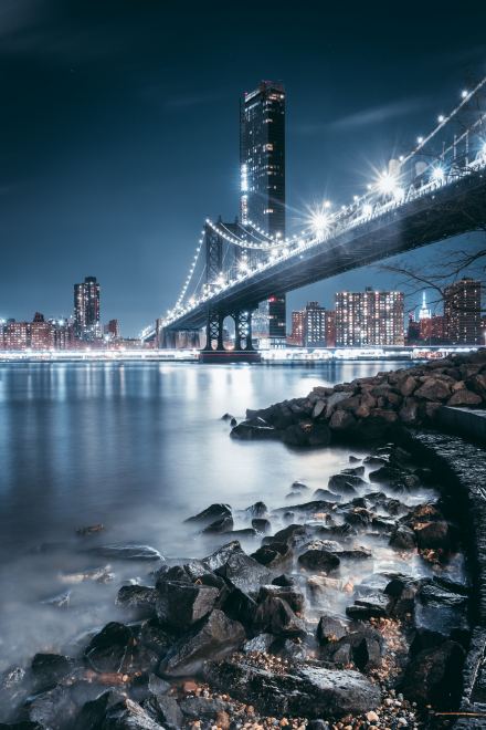 New York Manhattan Bridge Night View 4K Wallpaper
