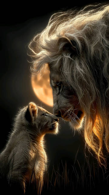 Male Lions and Cubs Get Close at Night 4K Wallpaper