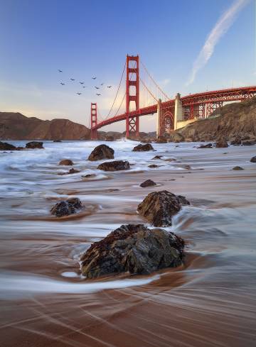 Golden Gate Bridge wallpaper : San Francisco, sunset, beach, California coast, free download