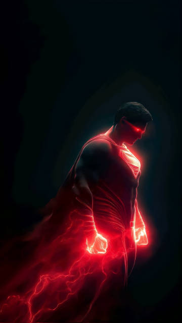 Superhero Superman with Glowing Red Eyes 4K Wallpaper