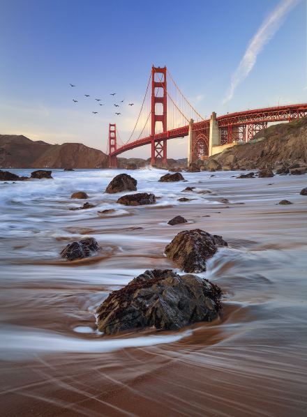 Golden Gate Bridge wallpaper : San Francisco, sunset, beach, California coast, free download