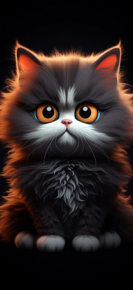 Cat wallpaper: Fluffy, cute, big eyes, black background