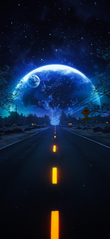 Dark Cosmic Road Wallpaper: Neon, Night, Space, Sci-Fi Phone Background
