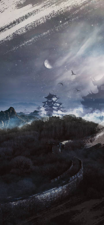 Fantasy 4K Wallpaper: Dark, Ancient Castle, Starry Night