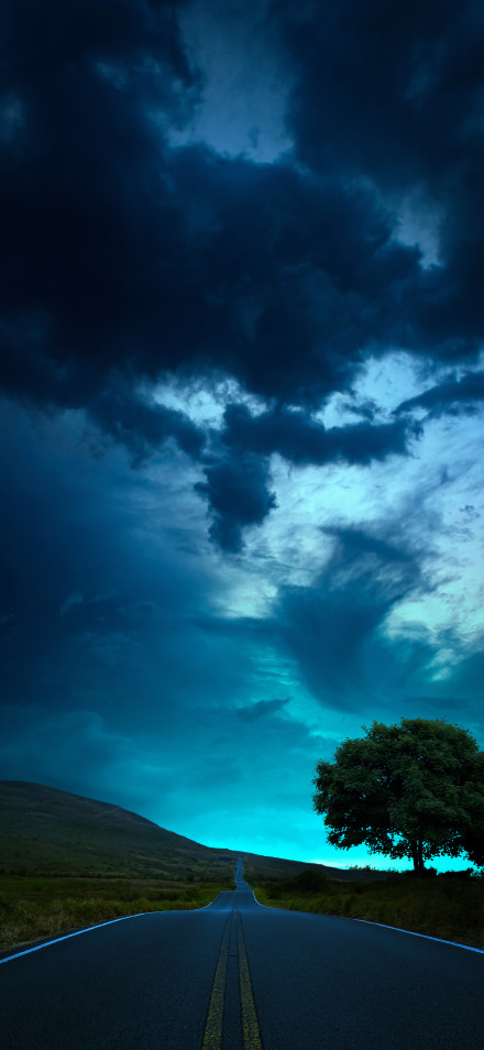 Dark Landscape 4K Wallpaper: Stormy Sky, Lonely Road,  Aesthetic