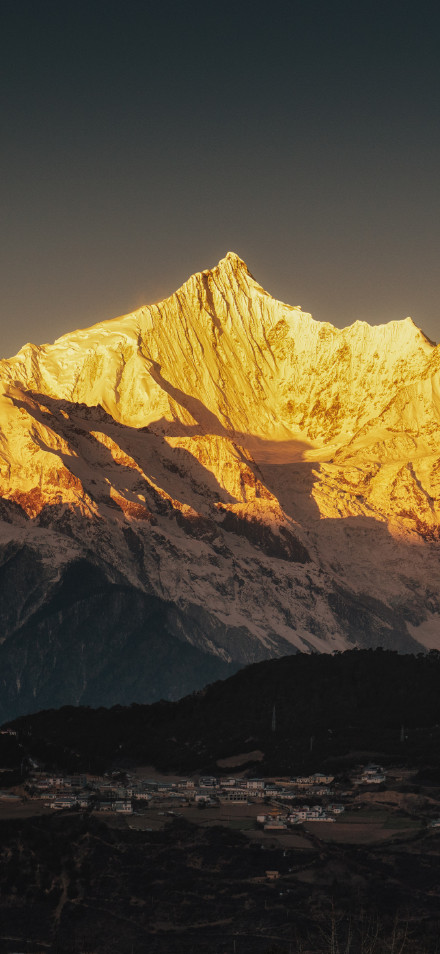 Landscape 4K Wallpaper: Golden Snow Mountain, Sunrise, Majestic