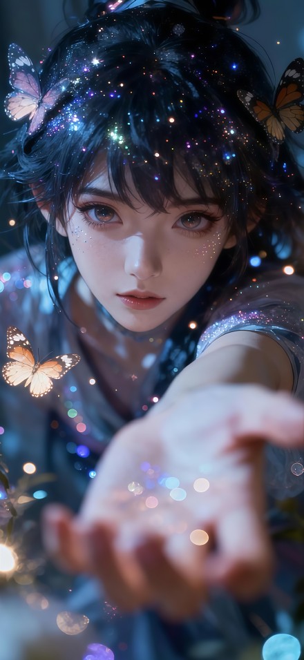 Fantasy Girl Wallpaper: Sparkling Stardust, Butterflies, Aesthetic 4K