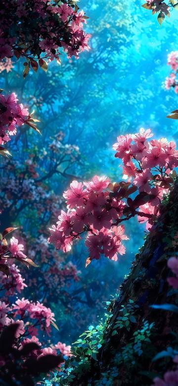 Pink flowers in the forest depth effect 4K wallpaper