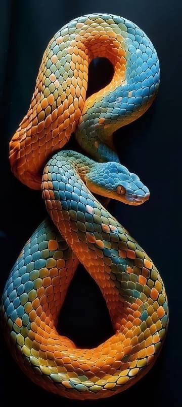 Fantastic colorful viper on a black background 4K wallpaper