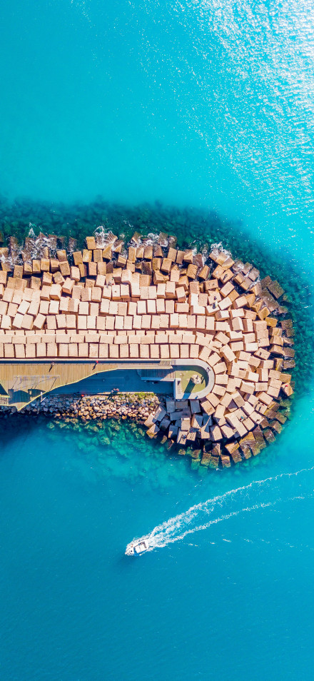 Landscape 4K wallpaper: turquoise sea, seascape, aerial photography, breakwater