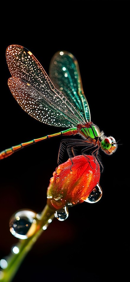 Macro close-up of a green dragonfly 4K wallpaper