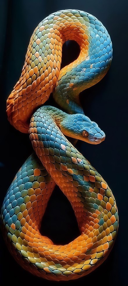 Fantastic colorful viper on a black background 4K wallpaper