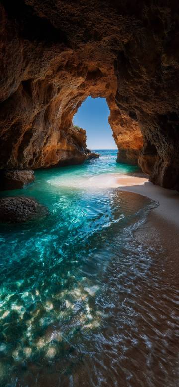 Seaside Cave Wallpaper: Summer Turquoise Water, Sunny Beach Free Download