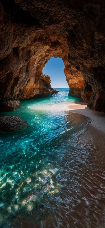 Seaside Cave Wallpaper: Summer Turquoise Water, Sunny Beach Free Download
