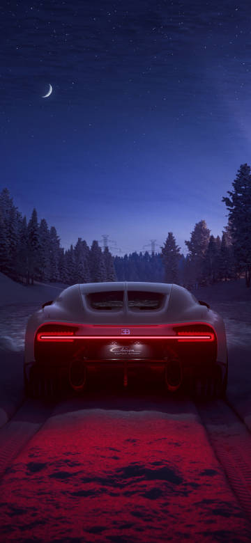 Bugatti Chiron Under Winter Night Sky 4K Wallpaper