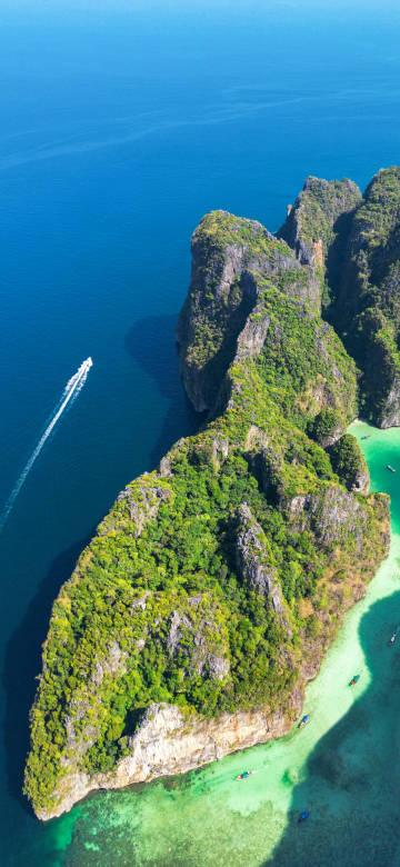 Nature Wallpaper: Aerial View, Green Island, Cliffs, Thailand Travel, Seascape