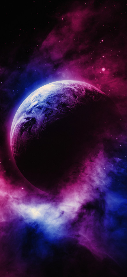 Planet in Pink and Purple Nebula Space 4K Wallpaper